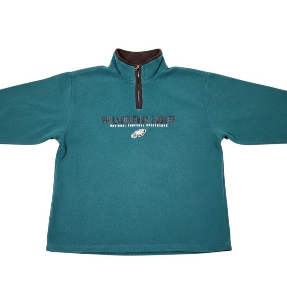 Reebok Mens L Philadelphia Eagles Pullover Teal Quarter Zip Fleece NFL 8142A05